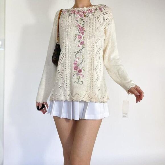 Celina Yang Designs VTG XL Embroidered Knit Long Sleeves SWEATER - Picture 2 of 7